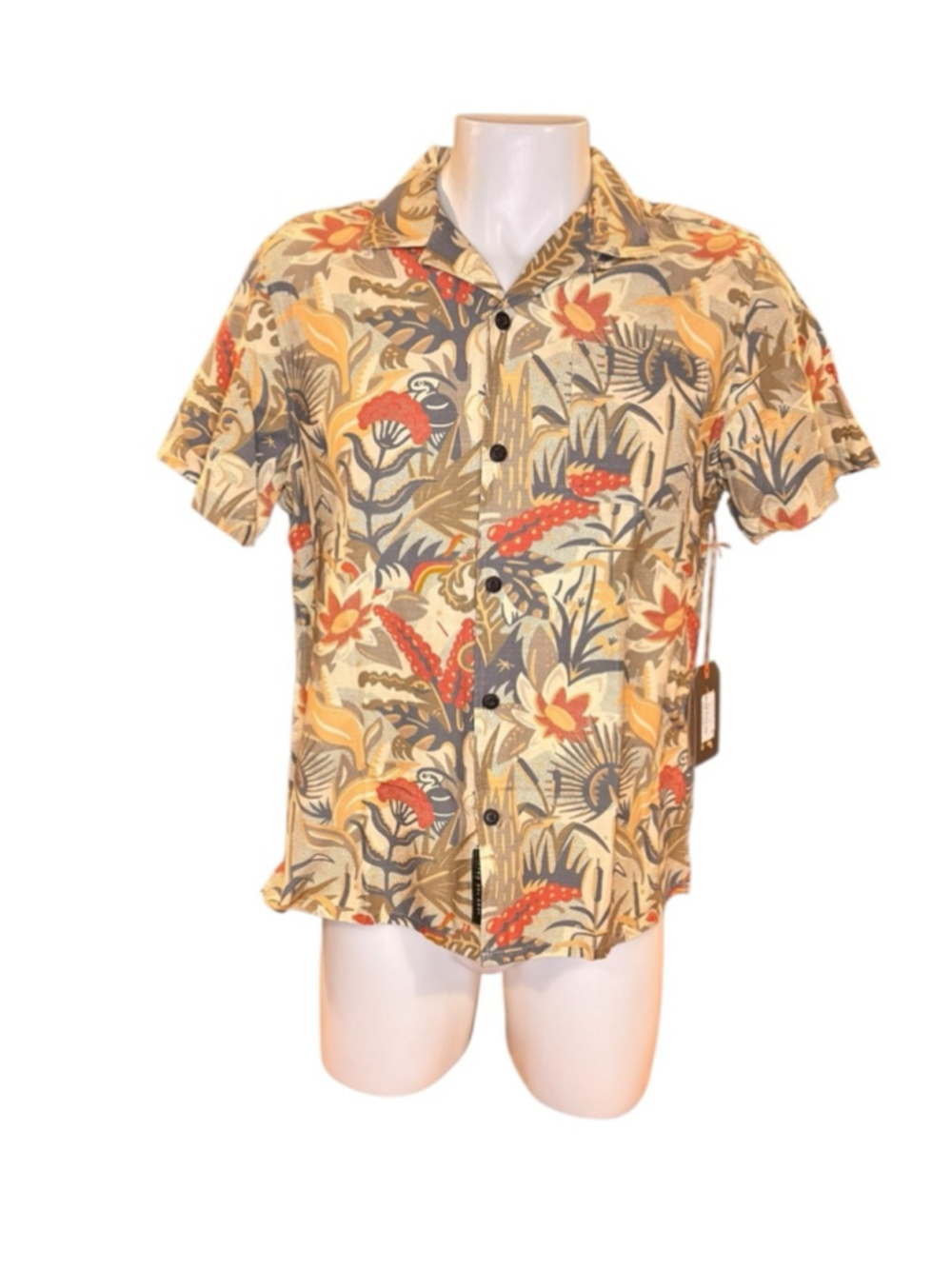 Men's howler brothers Casual Button Down Shirt S Beige Red Floral